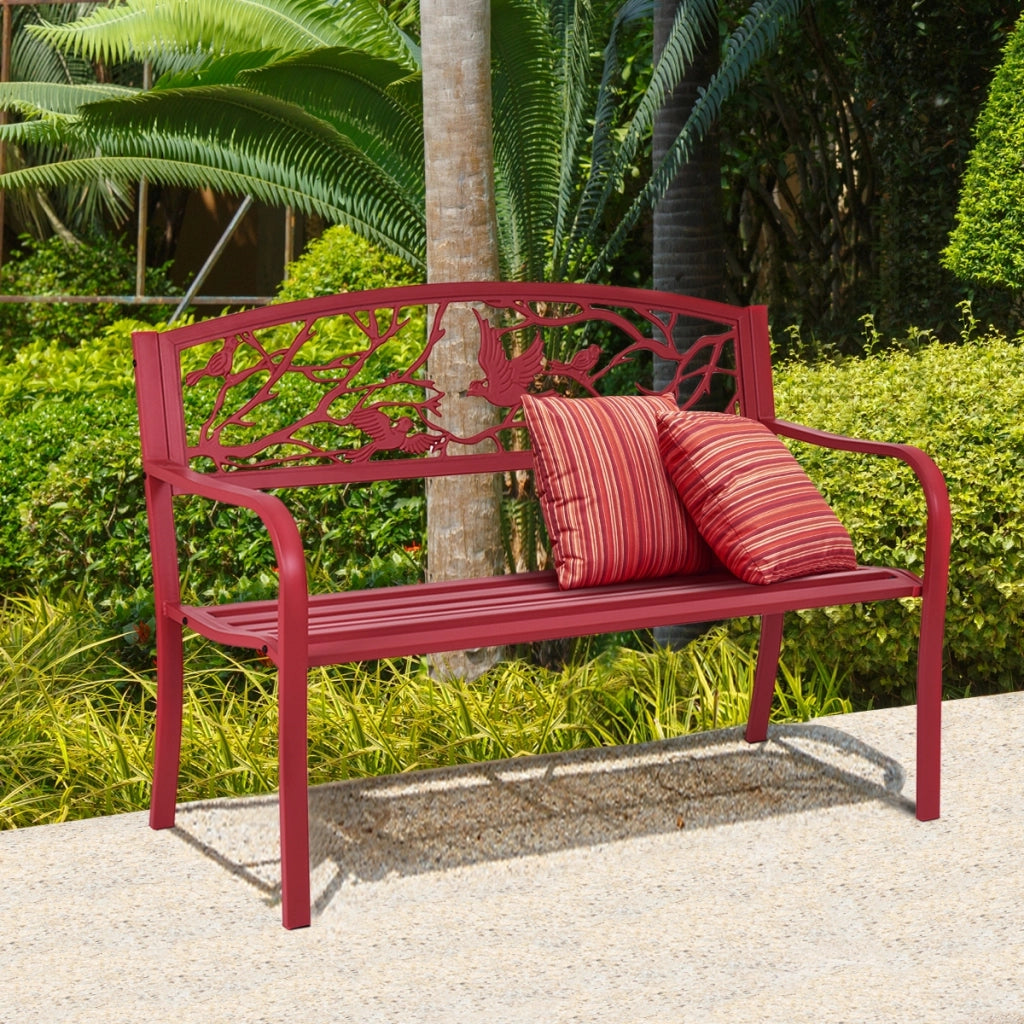 Panchina a 2 posti di metallo, Panchina per giardino cortile veranda, Rosso-Panchine