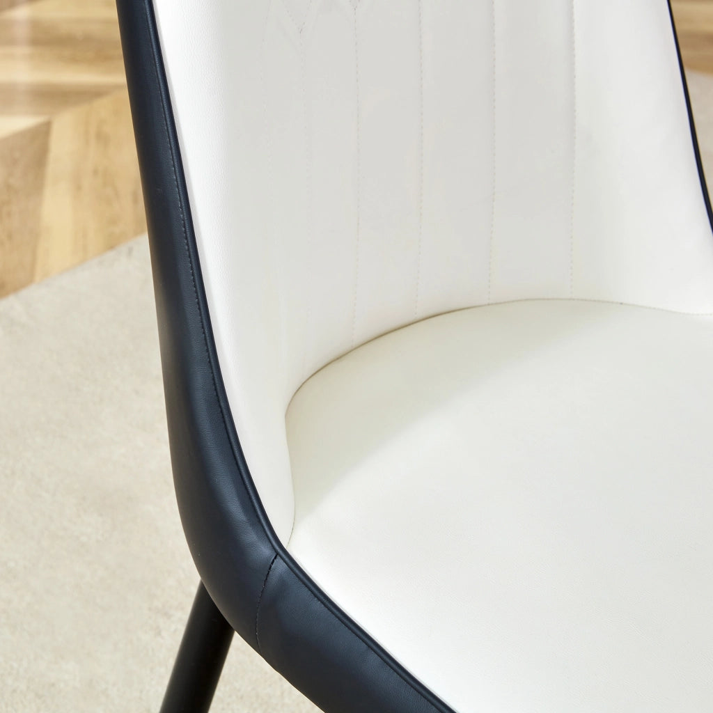 Set di 2 sedie da pranzo in PU bianco e nero con schienale ergonomico e gambe in metallo nero