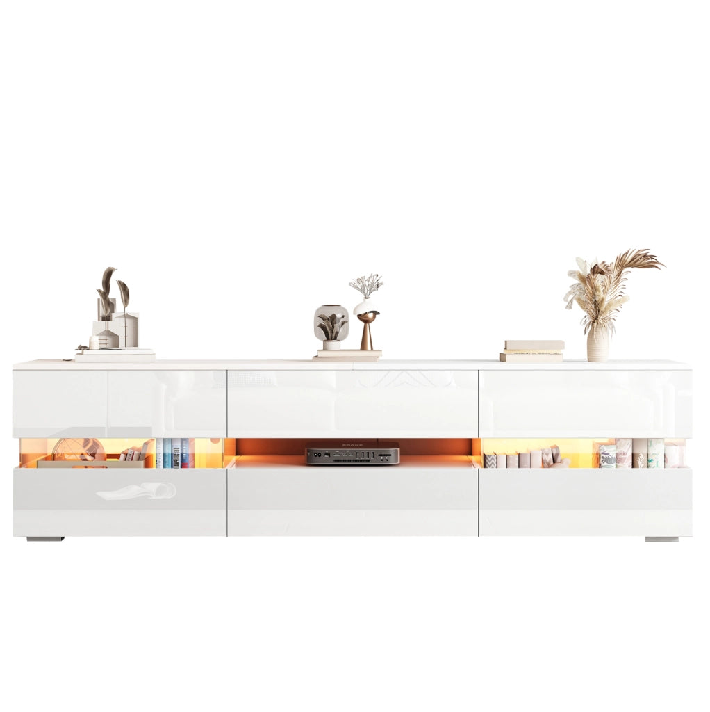 Mobile TV 160 cm bianco con illuminazione LED e apertura a pressione