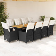 vidaXL Set da Bistrò da Giardino 11 pz con Cuscini Nero in Polyrattan