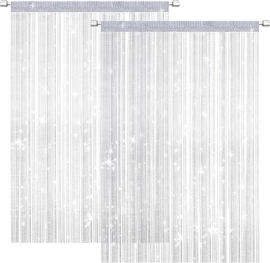 Set di 2 tende da finestra con tessuto glitter - 100 x 200 cm - per porta finestra di balcone - set di 2 viti per tenda da finestra con rete per insetti