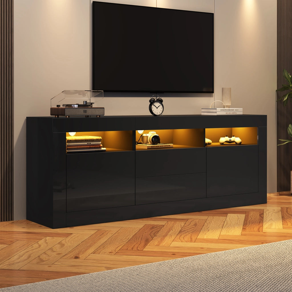 Mobile TV con LED e Cassetti ¨C MINIMAL ¨C 160x35x60 cm, Lucido, 2 Ante, 70 Pollici