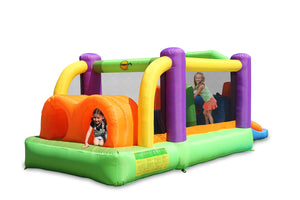 Castello Gonfiabile per Bambini Percorso a Ostacoli con Scivolo Doppio 560x255x190 cm Portata Massima 180 kg