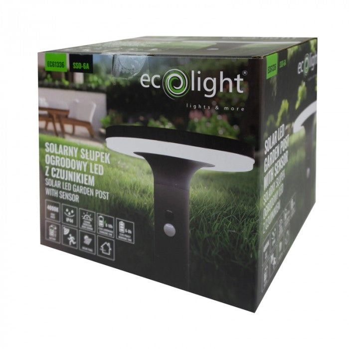 Paletto solare da giardino LED 10W con sensori grigio Ecolight