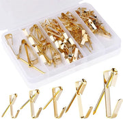 Set di 120 chiodi per quadri, set di chiodi per quadri, chiodi per quadri in acciaio inox con chiodi per fissaggio di foto, specchi e opere d'arte (5 misure, oro)