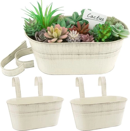 Set di vasi da fiori in metallo appesi per balcone e giardino - Set di 2 - Grucce rimovibili
