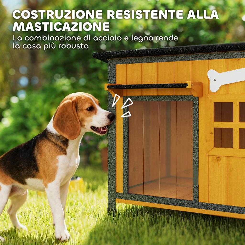 Cuccia per Cani da Esterno in Legno e Acciaio ¨C Zephmum ¨C Giallo