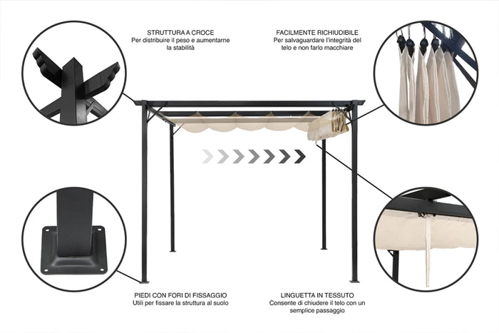 Gazebo pergola da giardino 3x3 - Havana - GAPE11HA-3.3