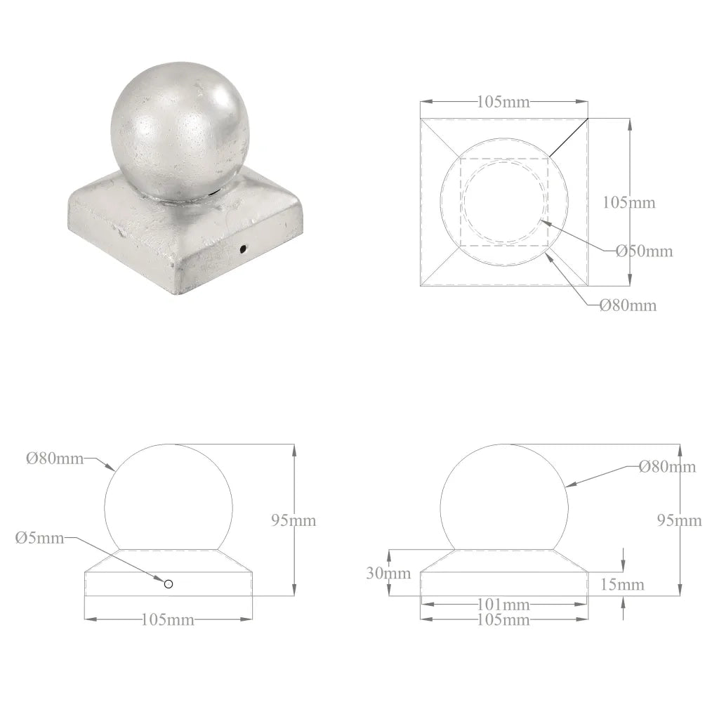 Tappi Pali 6 pz Estremità a Globo in Metallo Zincato 101x101 mm 145500