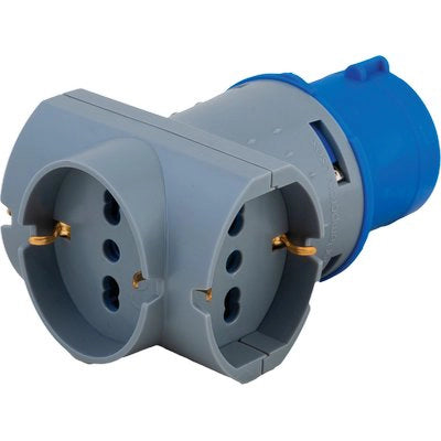 ADATTATORE TRIPLO SPINA BLU-16A+3 SCHUKO 73200 VB - 2P+T 16A IP44- 2 pezzi