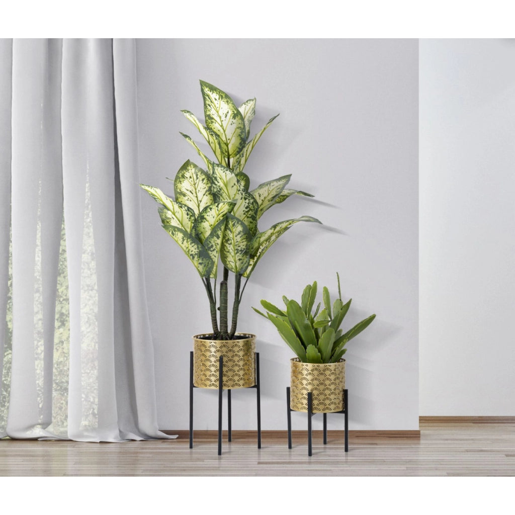 Set di 2 Vasi per Piante VKH400, Oro, Metallo, 21x21x38 cm