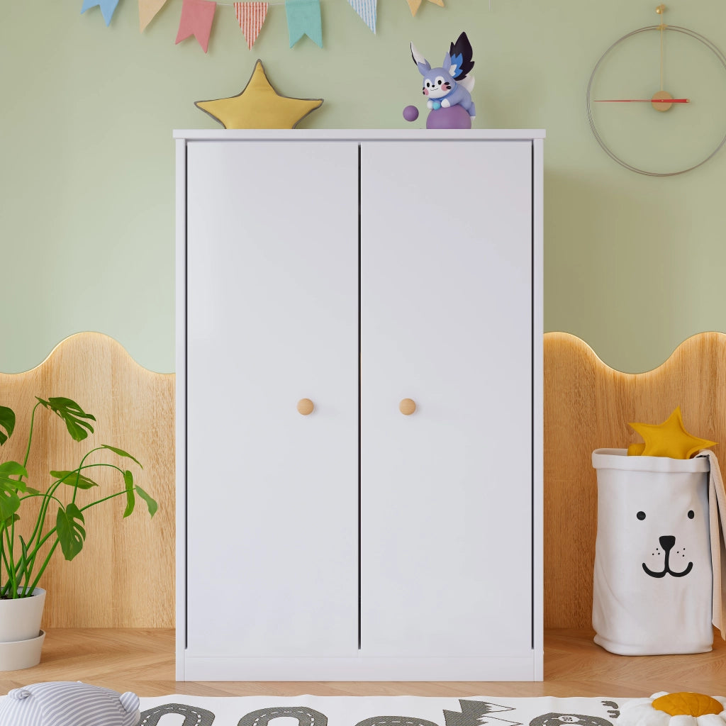 Armadio compatto a 2 ante con barra appendiabiti, per camera da letto, soggiorno e cameretta, in MDF bianco, 80 × 50 × 120 cm