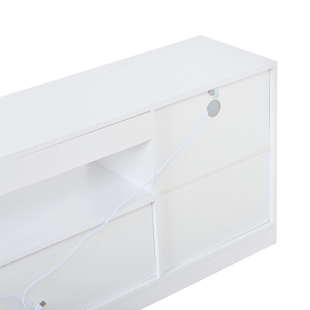Mobile TV con illuminazione LED, 4 ante a battente, 8 vani contenitori, bianco lucido, 180 x 35 x 60 cm