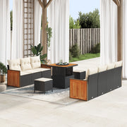 Set Divano Giardino 10 Pezzi con Cuscini Rattan Poliestere Nero Acacia