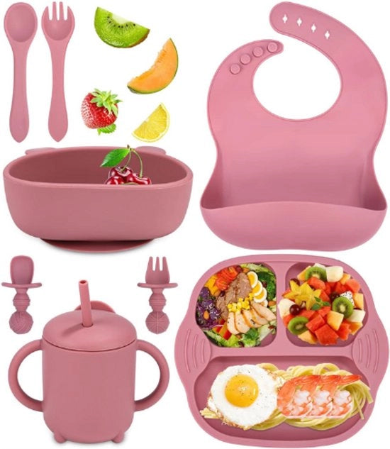 Set di Cucina per Bambini in Silicone 8 Pezzi con Accessori, Tasche di Ricambio e Biberon BPA Libero da Rosso