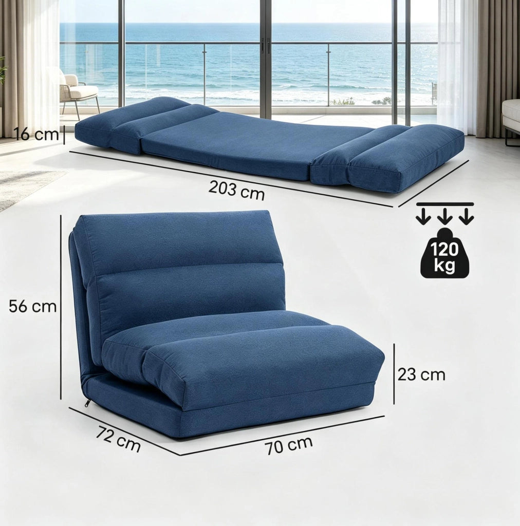 Poltrona da pavimento reclinabile blu 5 posizioni 70x72x56 cm