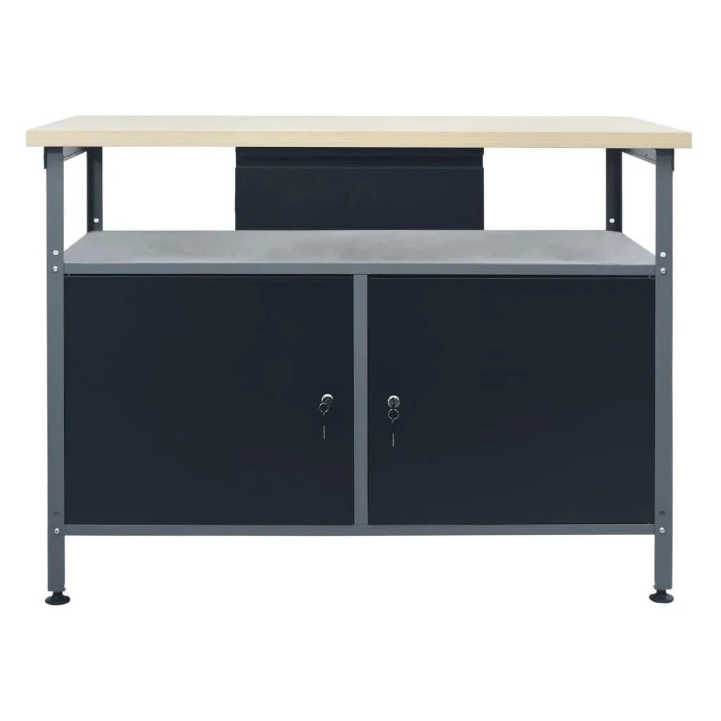 Banco da lavoro per lavori di riparazione tavolo da lavoro officina da garage spazio di stoccaggio robusto 120x60x85 cm acciaio nero 02_0003677