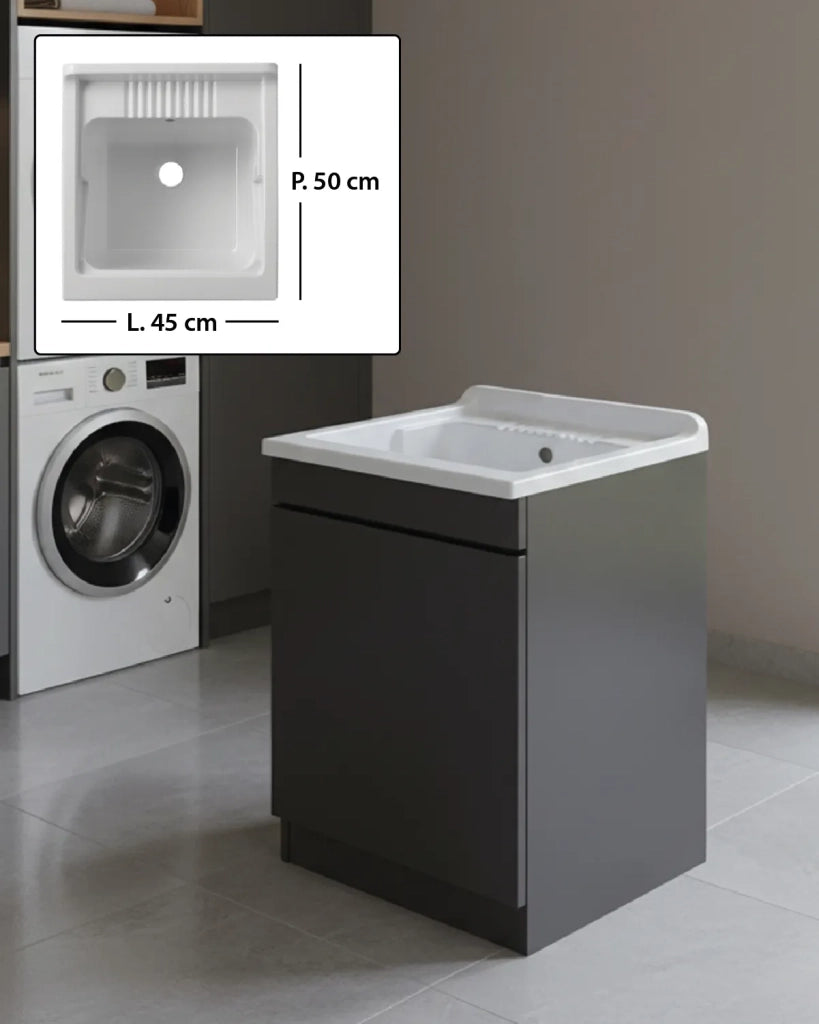 Mobile Lavatoio in legno Nobilitato Grigio con uno sportello e pilozzo lavabo in resina x lavanderia bagno Dimensioni (Larghezza x Profondità): L 45 x P 50 cm