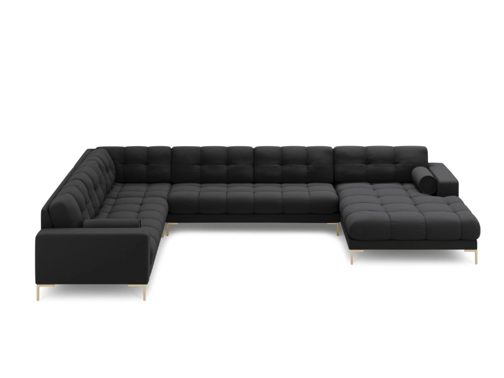 Cosmopolitan Design - Divano panoramico sinistro "Bali" 7 posti in tessuto strutturato grigio scuro 