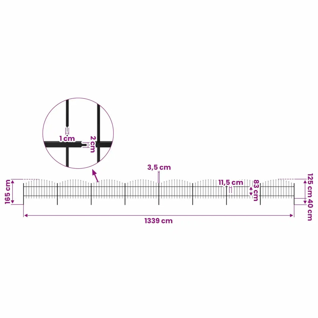 Recinzione Giardino Punta a Lancia(1-1,25)x13,6m Acciaio Nero 277728