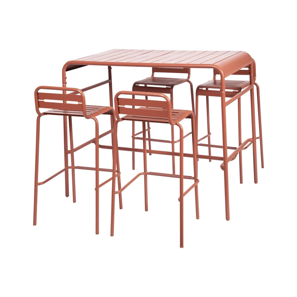 Set tavolo alto da giardino in acciaio con 4 sgabelli, 120cm,
