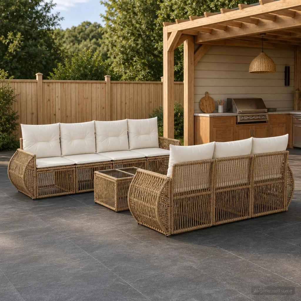 Set Divano da Giardino 8 pz Beige polyrattan 3435357