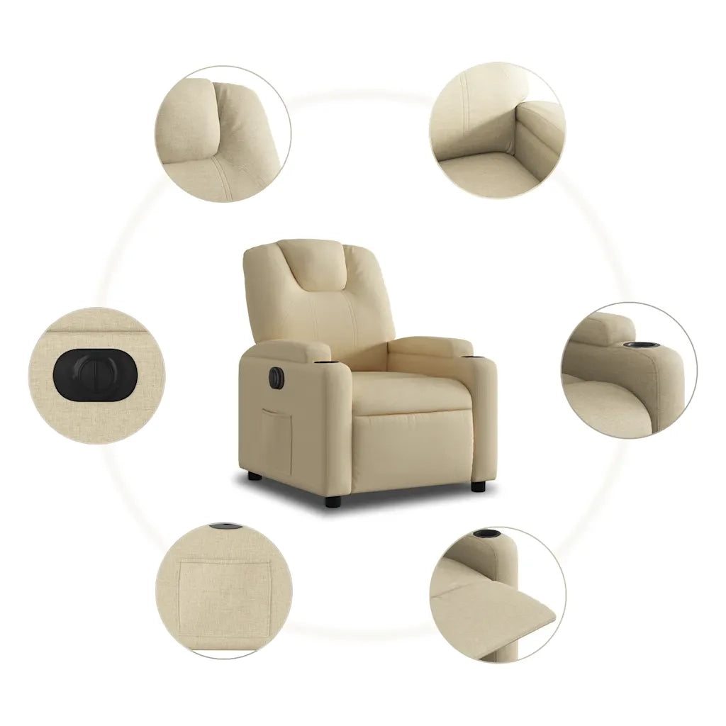 Poltrona | Sedia Relax Elettrica Reclinabile Crema in Tessuto