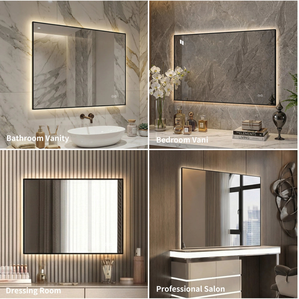 Specchio bagno LED ULEVR con cornice in alluminio, retroilluminazione, antiappannamento e luce dimmerabile