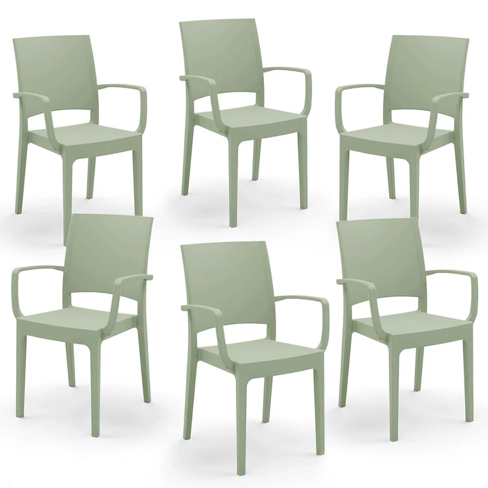 Set 6 sedie con braccioli in polipropilene FLORA, MADE IN ITALY, impilabile, resistente ai raggi UV, design moderno, ideale per interno ed esterno, colore Menta
