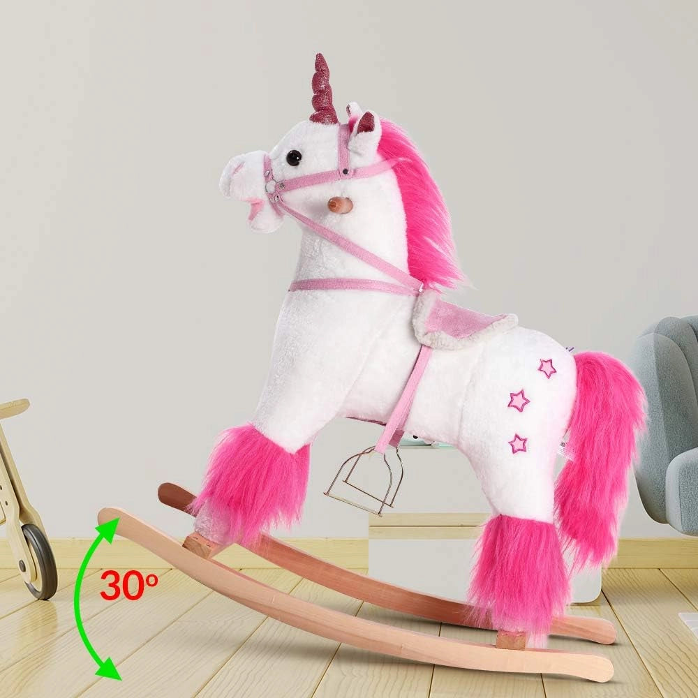DEUBA® Unicorno Peluche a Dondolo in Legno con Suoni Animale a dondolo Giochi Infanzia Gioco Bambini Giocattolo Regalo