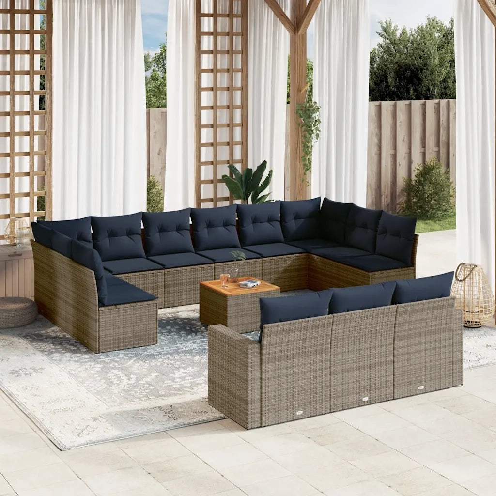 Set Divani da Giardino 14pz con Cuscini in Polyrattan Grigio 3256698