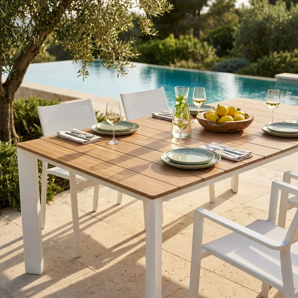Tavolo da giardino allungabile piano effetto legno 215-280x100 cm - DEUS