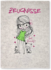 Certificati in album ragazza con gatto formato DIN A4 con copertina in velluto 100% lana bianca e 20 buste