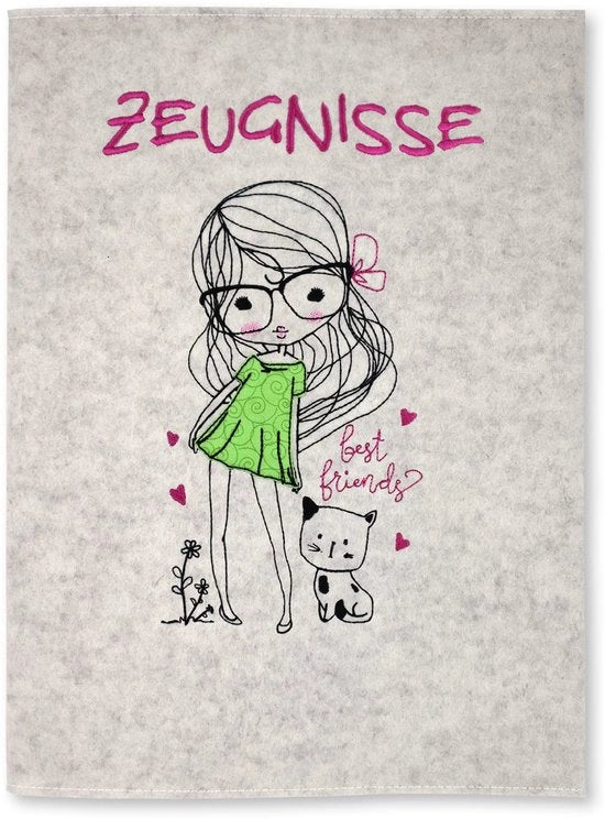 Certificati in album ragazza con gatto formato DIN A4 con copertina in velluto 100% lana bianca e 20 buste