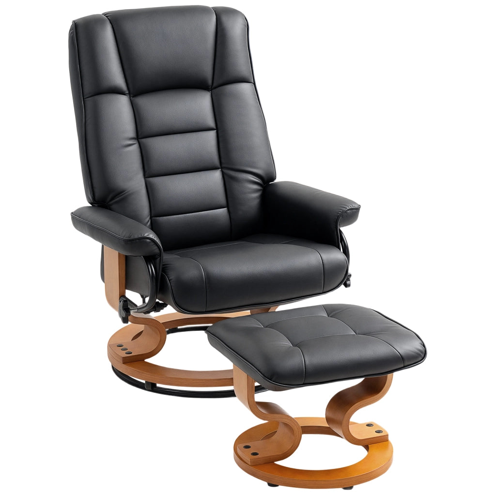 Poltrona Relax Reclinabile Girevole con Poggiapiedi ¨C Zephmum ¨C Similpelle Nero Legno