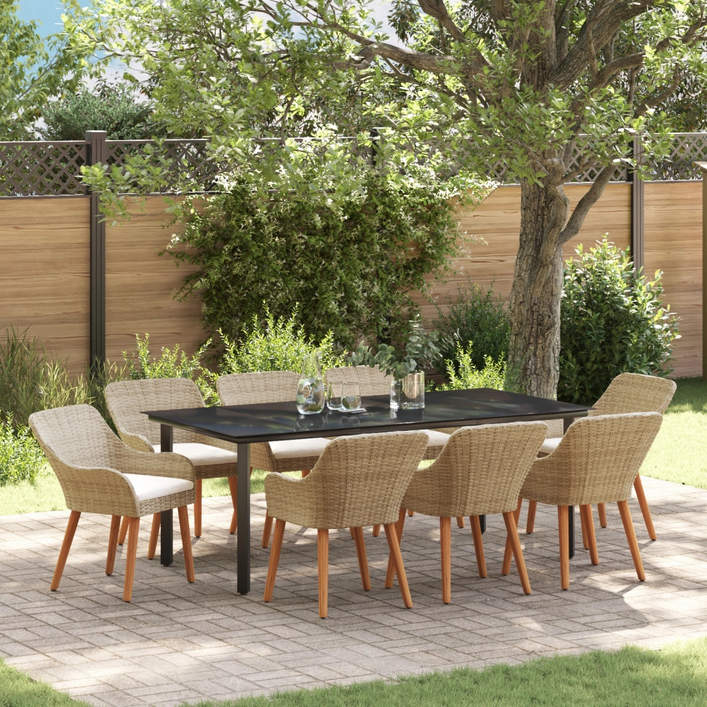 Set da pranzo da giardino a 9 pezzi in Rattan poliestere beige