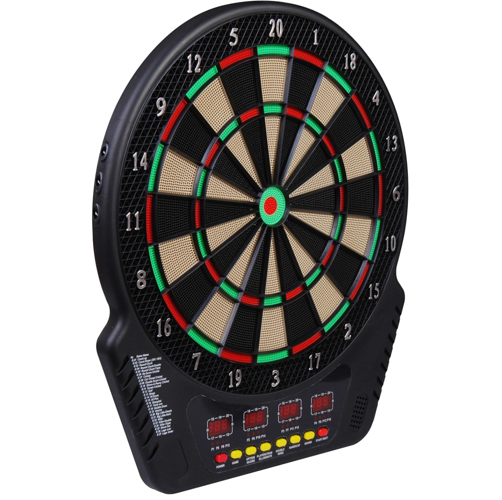 Bersaglio elettronico ULEVR per freccette con 27 giochi, 243 varianti, 6 freccette e 4 display LED, nero
