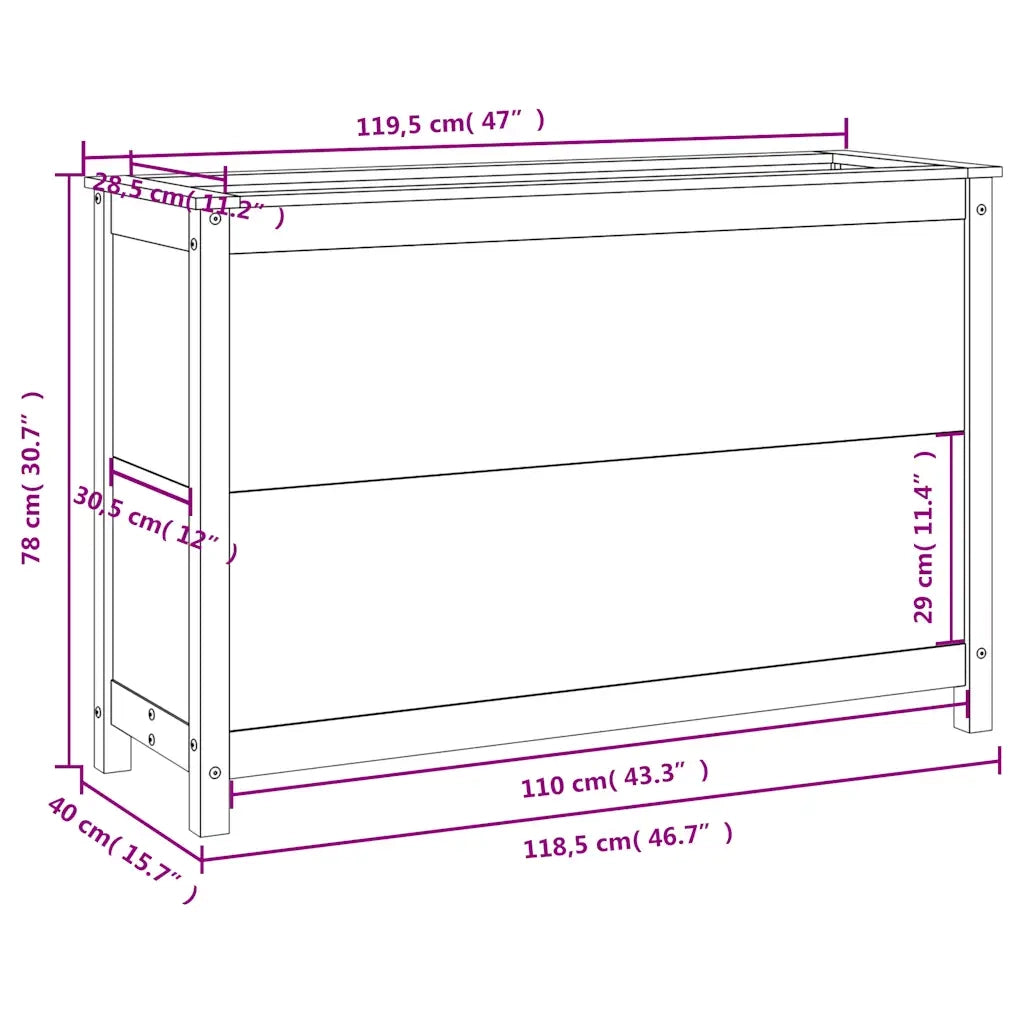 Fioriera Rialzata da Giardino 119,5x40x78cm Legno Massello Pino 825289