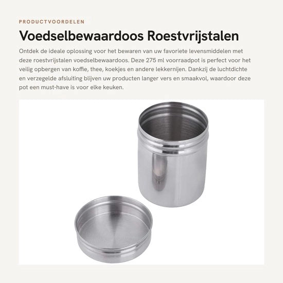 Borsa di conservazione alimentare in acciaio inossidabile 304 - Contenitore di scorta sigillato - Erettore - Antibatterico - Portatile - 275 ml - Contenitore di conservazione