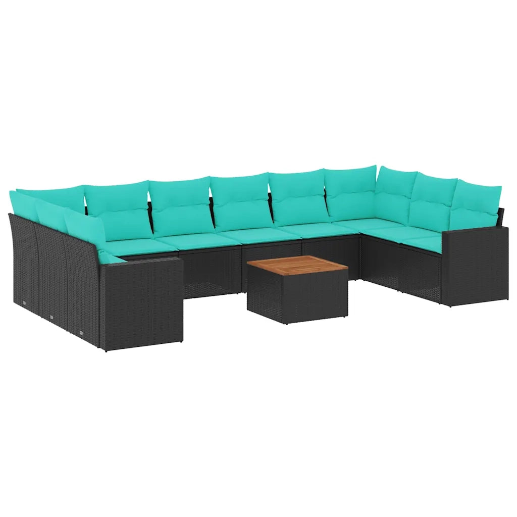 Set Divani da Giardino 11 pz con Cuscini in Polyrattan Nero 3256624