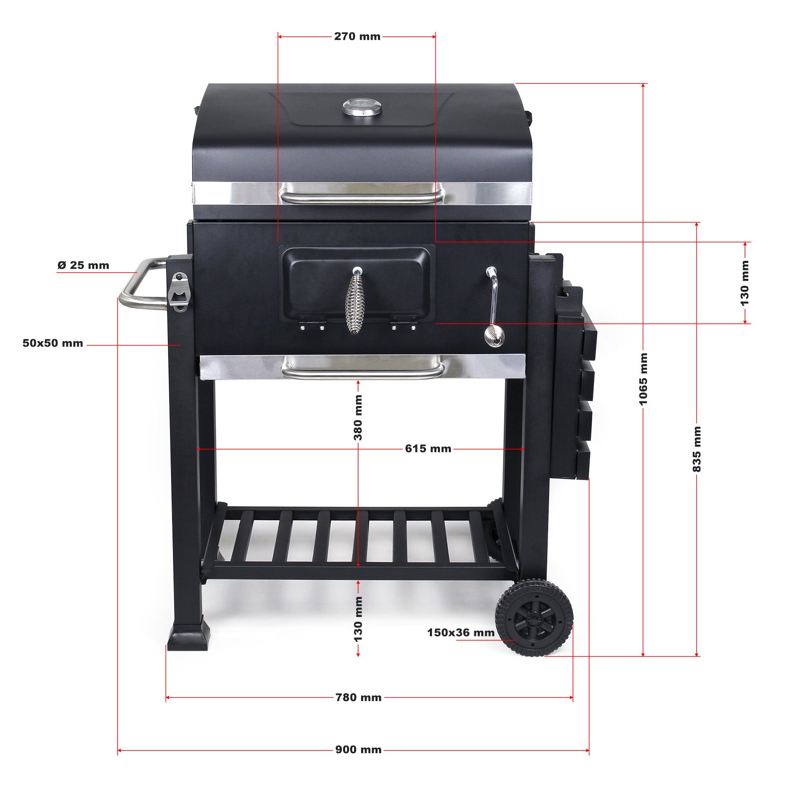 Barbecue a carbone carrellato con coperchio termometro altezza carbone regolabile BBQ a carrello
