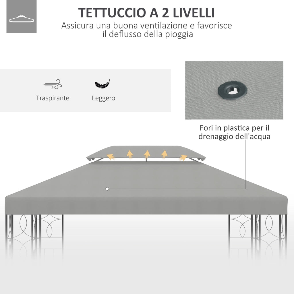 Copertura per Gazebo ¨C zephmum ¨C Grigio 4x3 m Poliestere 2 Livelli