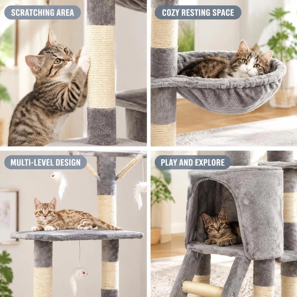 Cat Scratching Post With Sisal Posts, 138 Cm, Grey