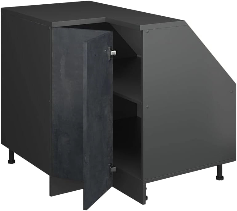 Mobile sottotetto Mobile angolare Rion, Calcestruzzo nero, 75.6 x 81.6 cm con 1 porta, carcassa dell’armadio profondità 60 cm, adatto per il salvaspazio sotto tetti spioventi