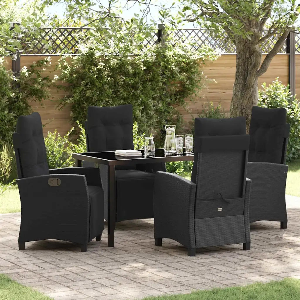 Set da Pranzo per Giardino con cuscino 5 pcs Nero polyrattan 3380423