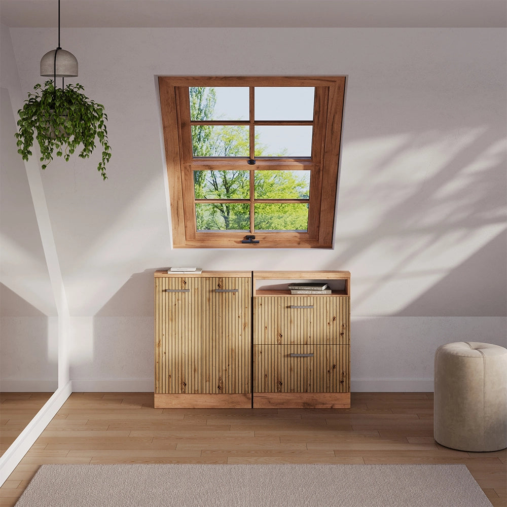 Mobile sottotetto Rion Rovere artigianale/Rovere dorato con 2 cassetti Vicco