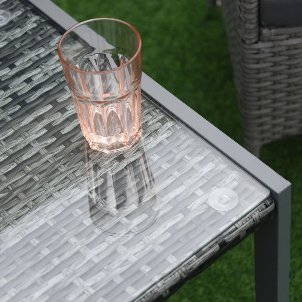 ? Tavolino da giardino/tavolino laterale con vetro temperato, polyrattan e alluminio, resistente alle intemperie e moderno per giardino, balcone,