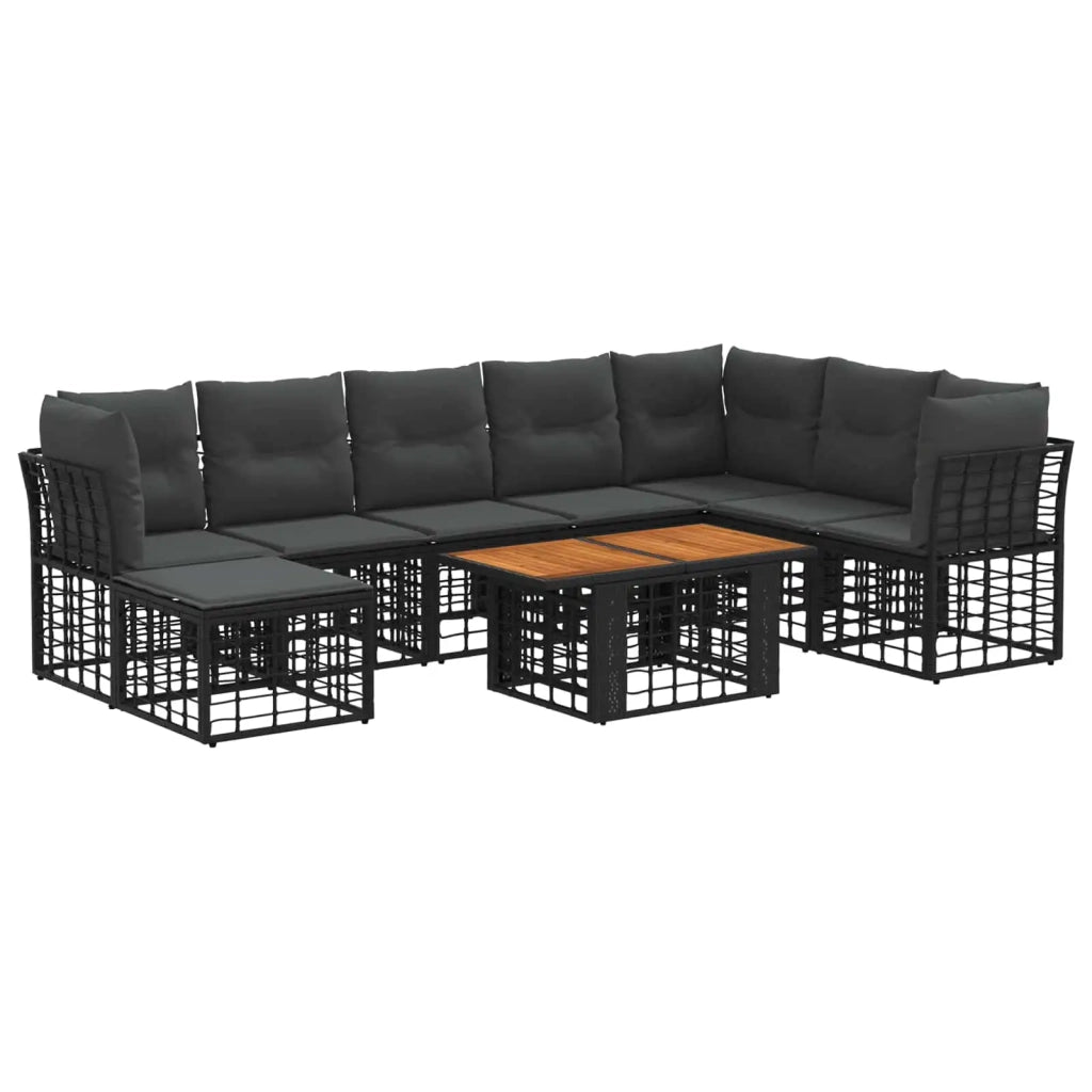 Set Divano da Giardino 9 pz Nero e Grigio scuro polyrattan 3437895