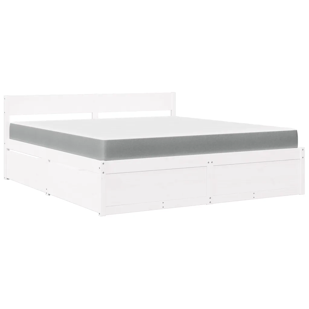 Letto Cassetti e Materasso Bianco 180x200cm Legno Massello Pino