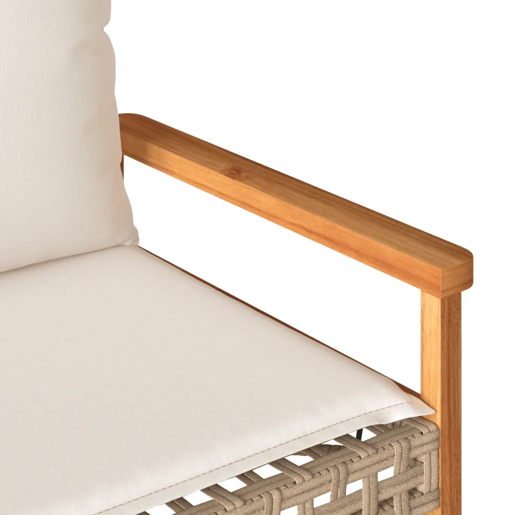 Panchina da Giardino | Panca da Giardino con Cuscino Beige Misto Polyrattan e Acacia
